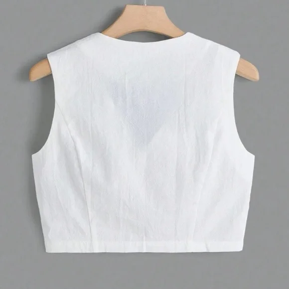 White Button Down Crop Tank top - Picture 2 of 4